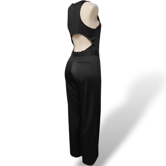 VS Black Satin Wide Leg Jumpsuit Size Large EUC - Picture 6 of 11